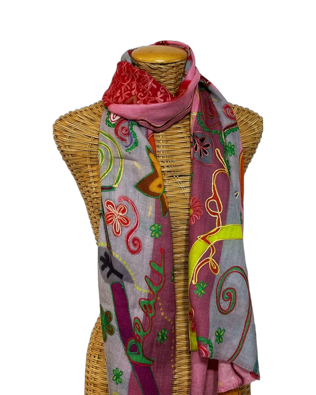 Rose & Gray Embroidered Peace Scarf — Pam's Pashminas & Exotic Scarves